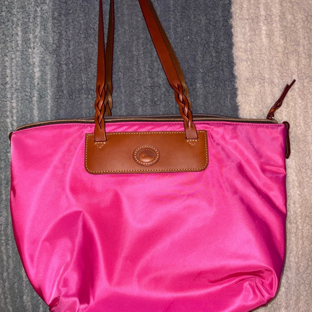 Dooney & Bourke Hot Pink Nylon Tote Bag with Brown Accents
